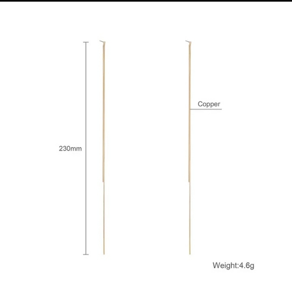 Long Drop Golden Earrings - Picture 2 of 7